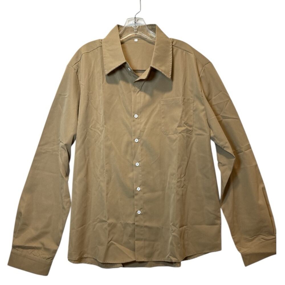 Men’s Tan Button-Up Shirt XL Long Sleeve Cotton Blend Casual Collared NEW - Picture 1 of 8